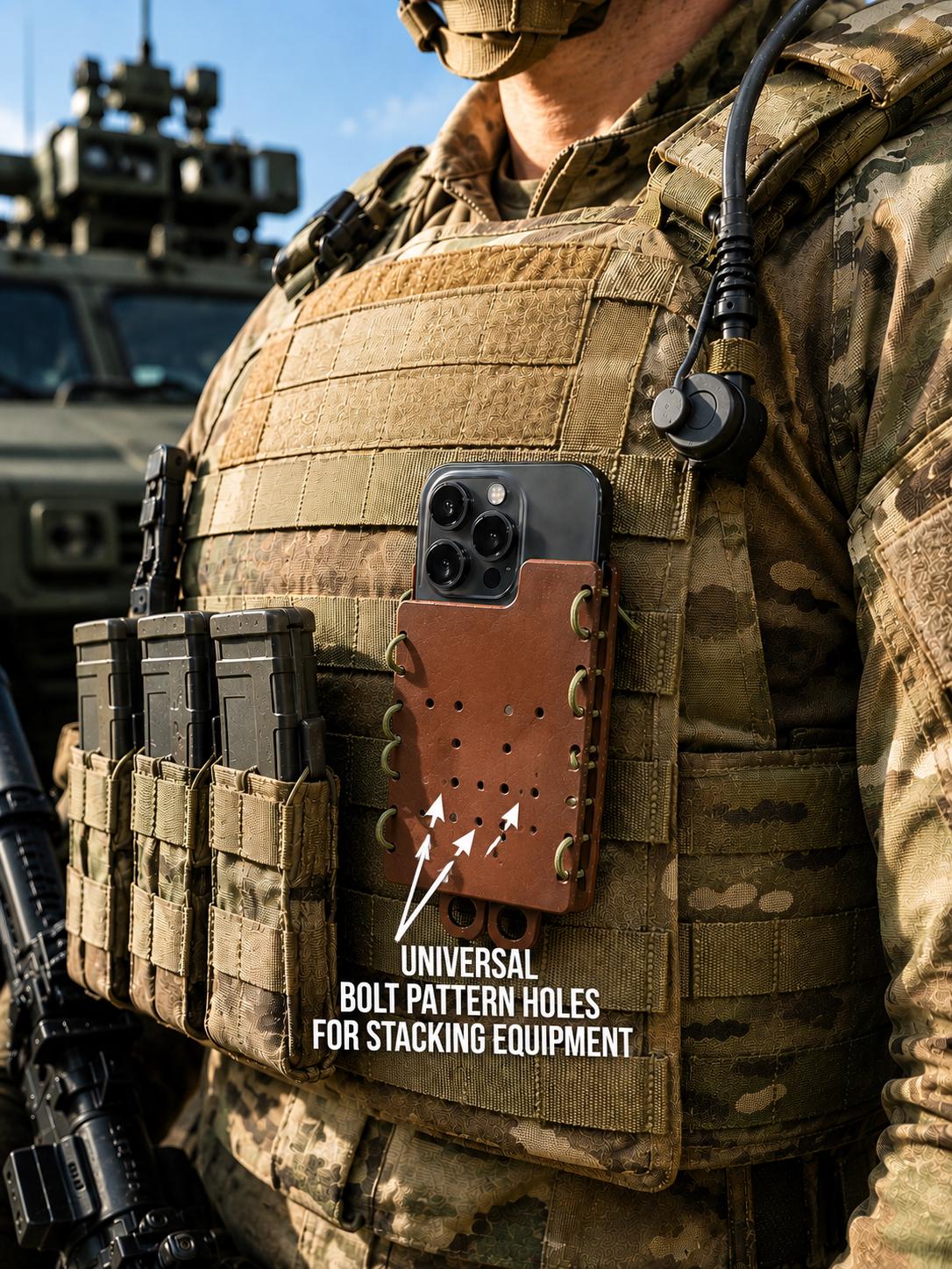 Brown Tactical Phone Holder: MOLLE or Belt Clip - Impact Resistant.