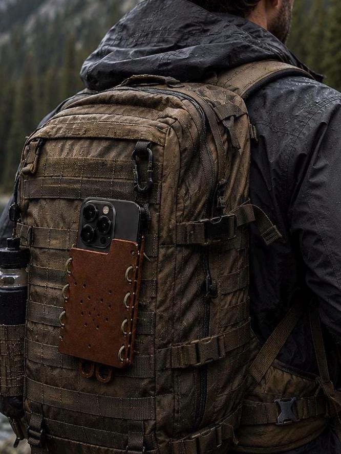 Brown Tactical Phone Holder: MOLLE or Belt Clip - Impact Resistant.