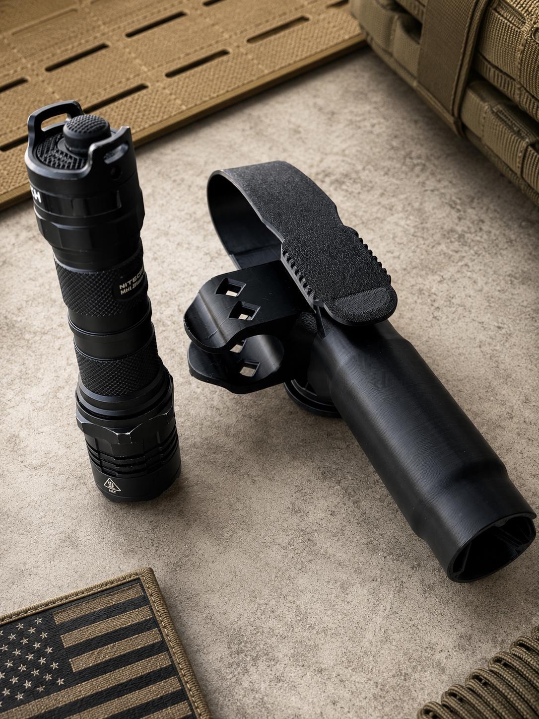 Baton Holder with Flashlight Mount | Duty Belt, MOLLE Compatible, TPU Construction