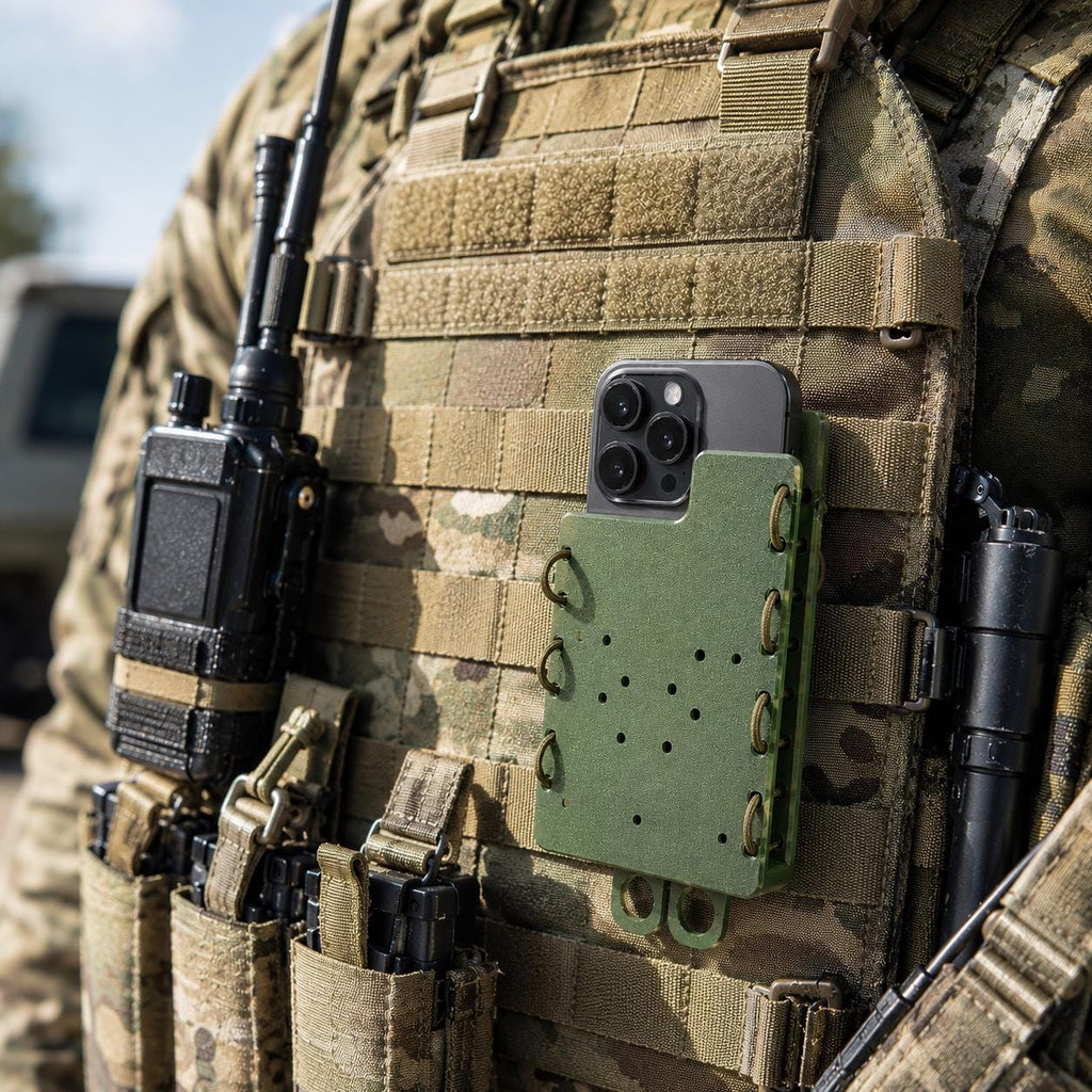 Tactical Phone Holder: MOLLE or Belt Clip - Impact Resistant - Army Green