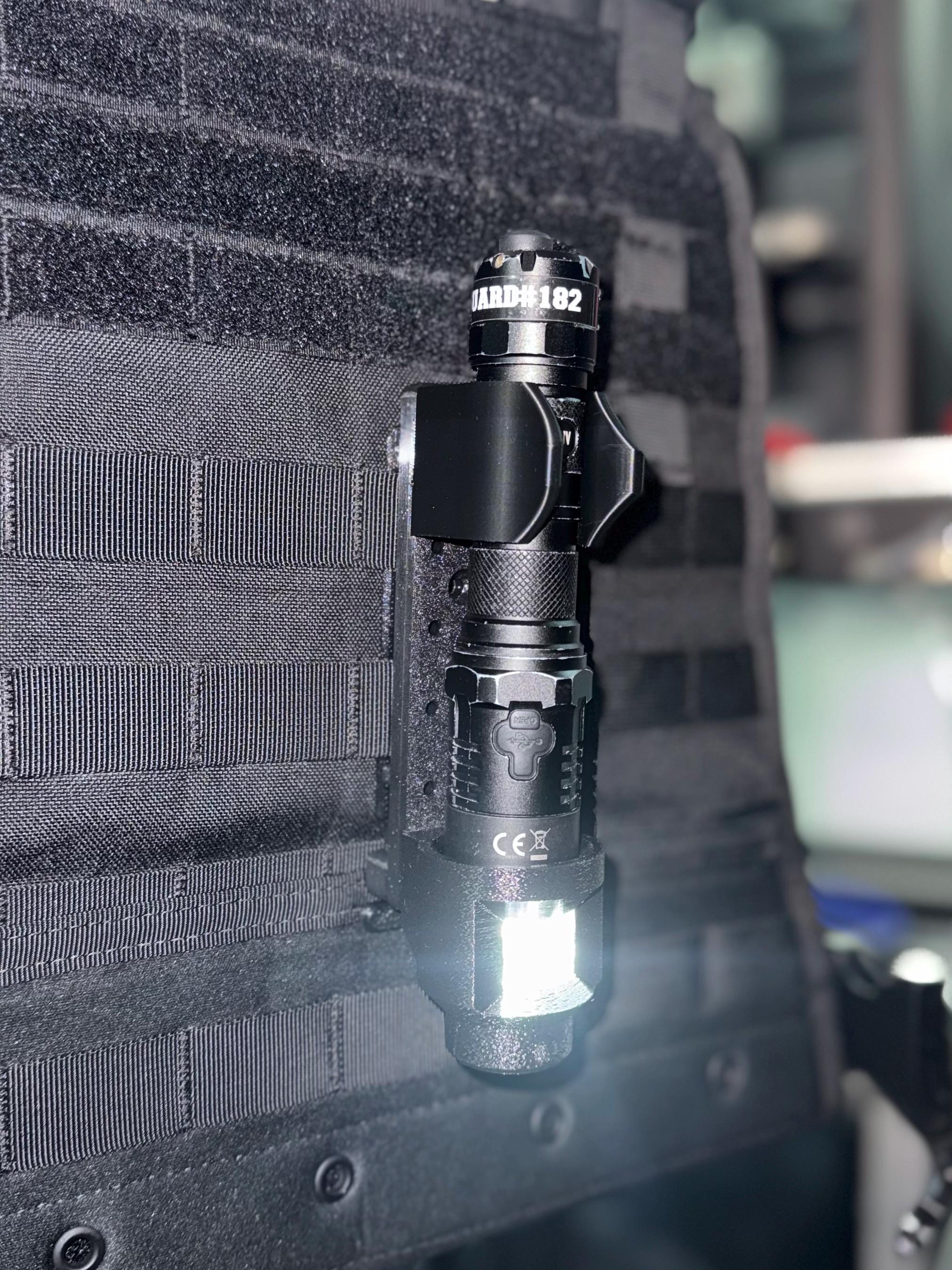 2-in-1 Tactical Flashlight Holder | Mirror Redirect Light, Hands-Free MOLLE Mount