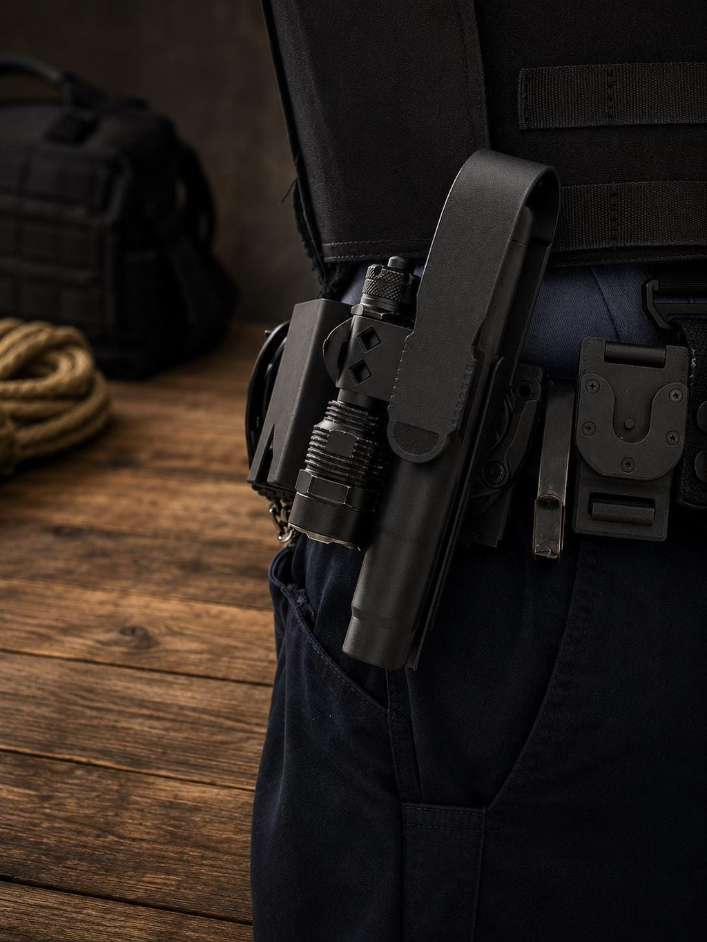 Baton Holder with Flashlight Mount | Duty Belt, MOLLE Compatible, TPU Construction