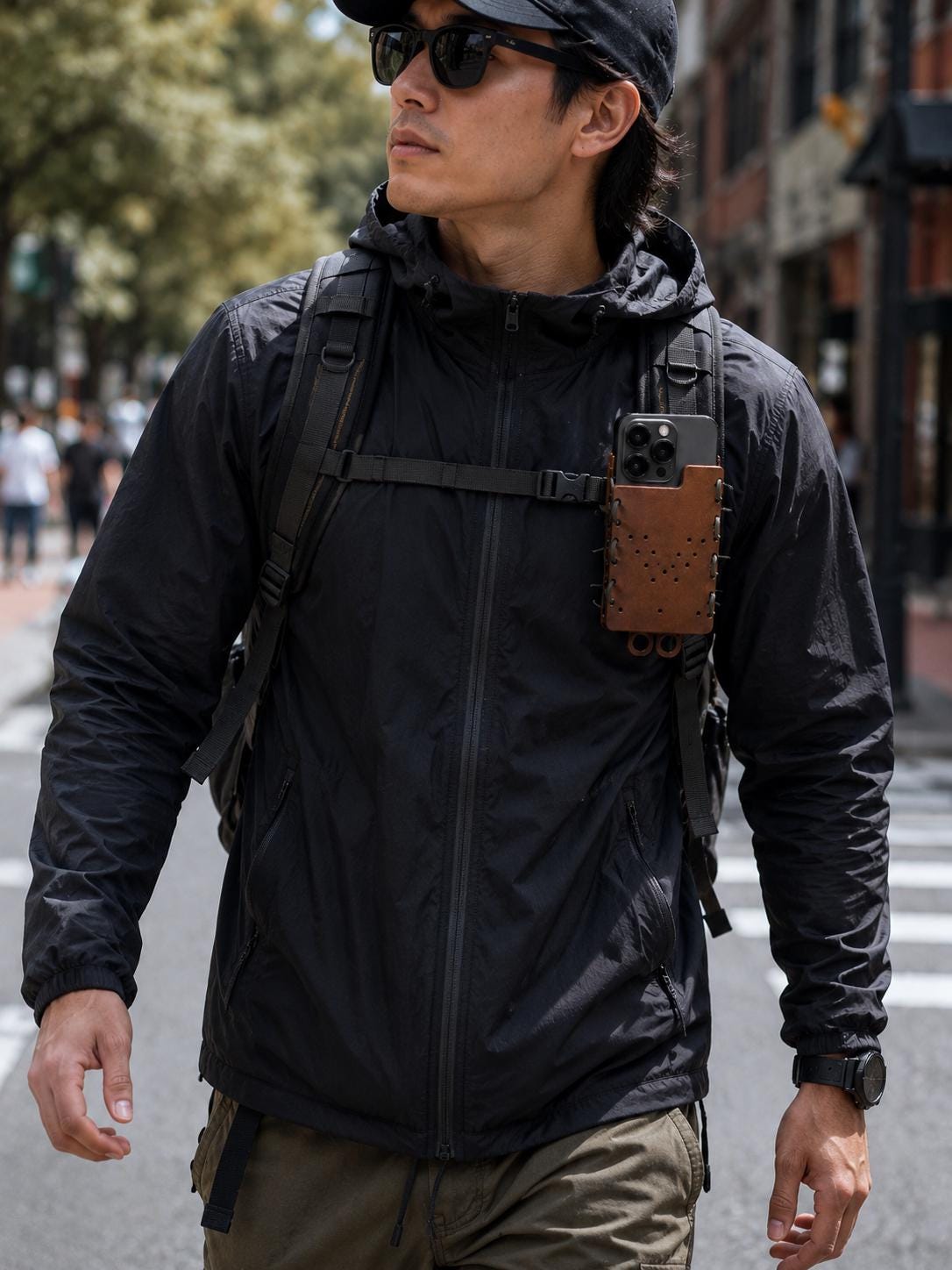 Brown Tactical Phone Holder: MOLLE or Belt Clip - Impact Resistant.