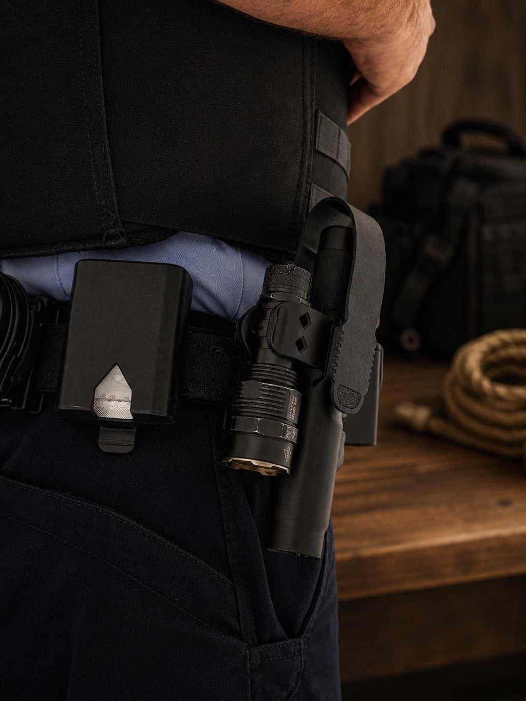 Baton Holder with Flashlight Mount | Duty Belt, MOLLE Compatible, TPU Construction