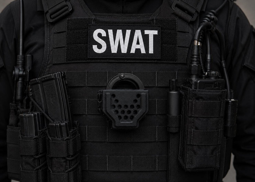 Tactical Handcuff Holder: Open Top MOLLE/Belt Mount, Shock-Absorbing