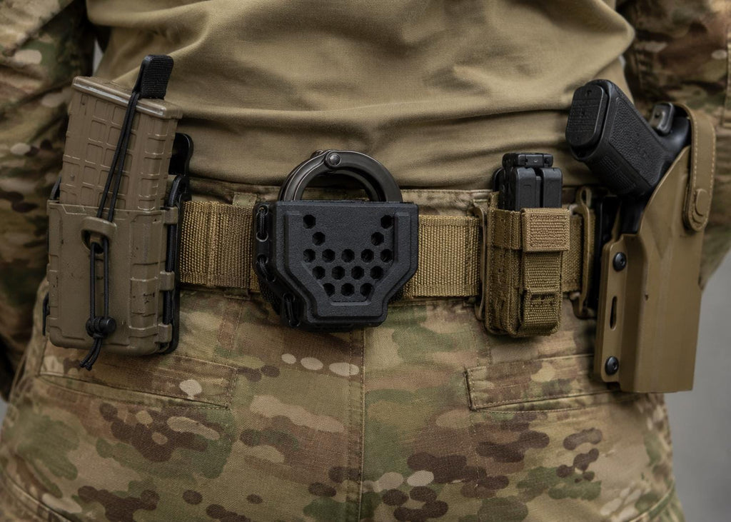 Tactical Handcuff Holder: Open Top MOLLE/Belt Mount, Shock-Absorbing