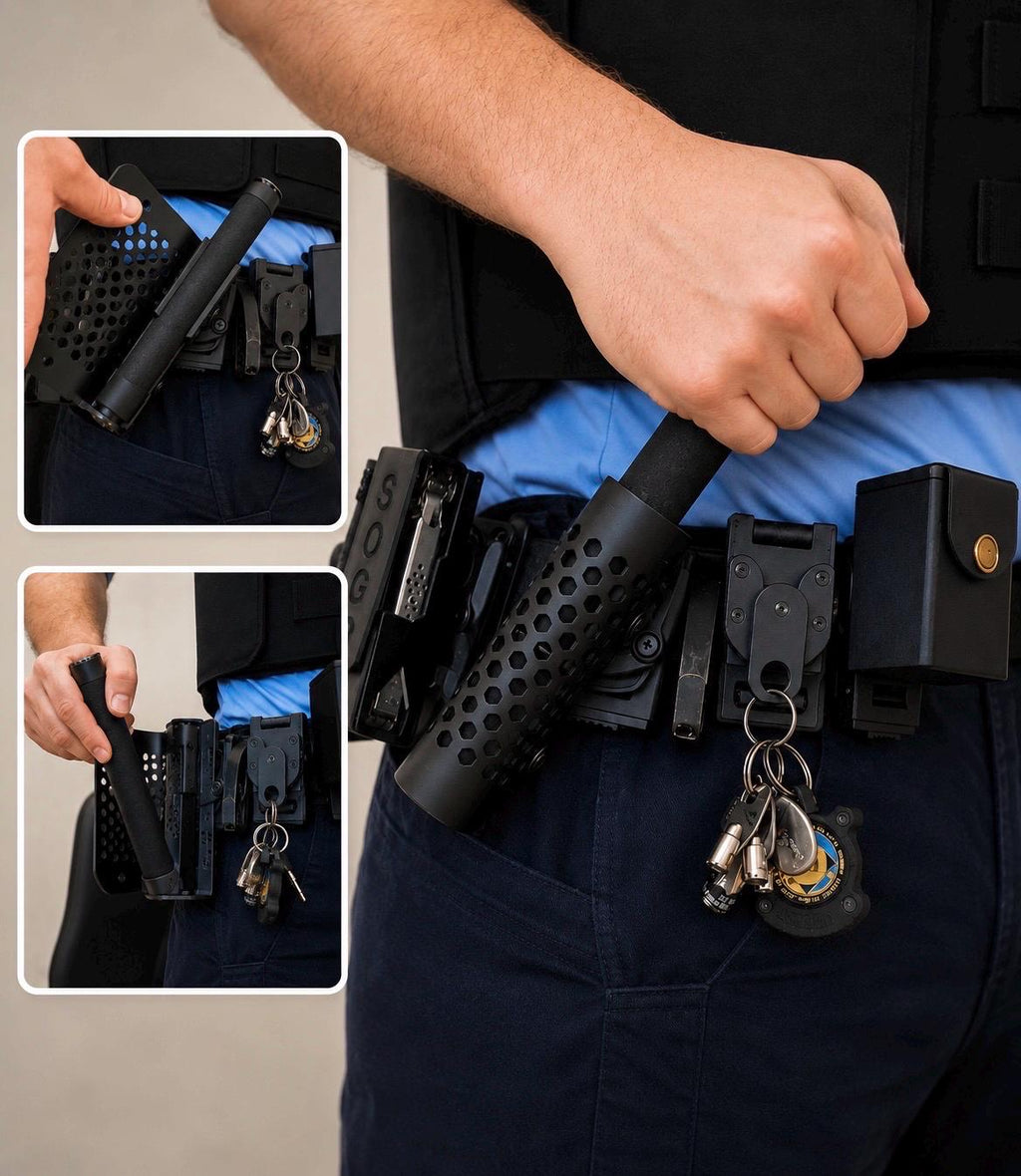 GEAR182 Quick Release Tactical Baton Holder – Dual Access TPU Baton Holster – 360 Swivel Duty Belt / MOLLE Mount – Made in Canada