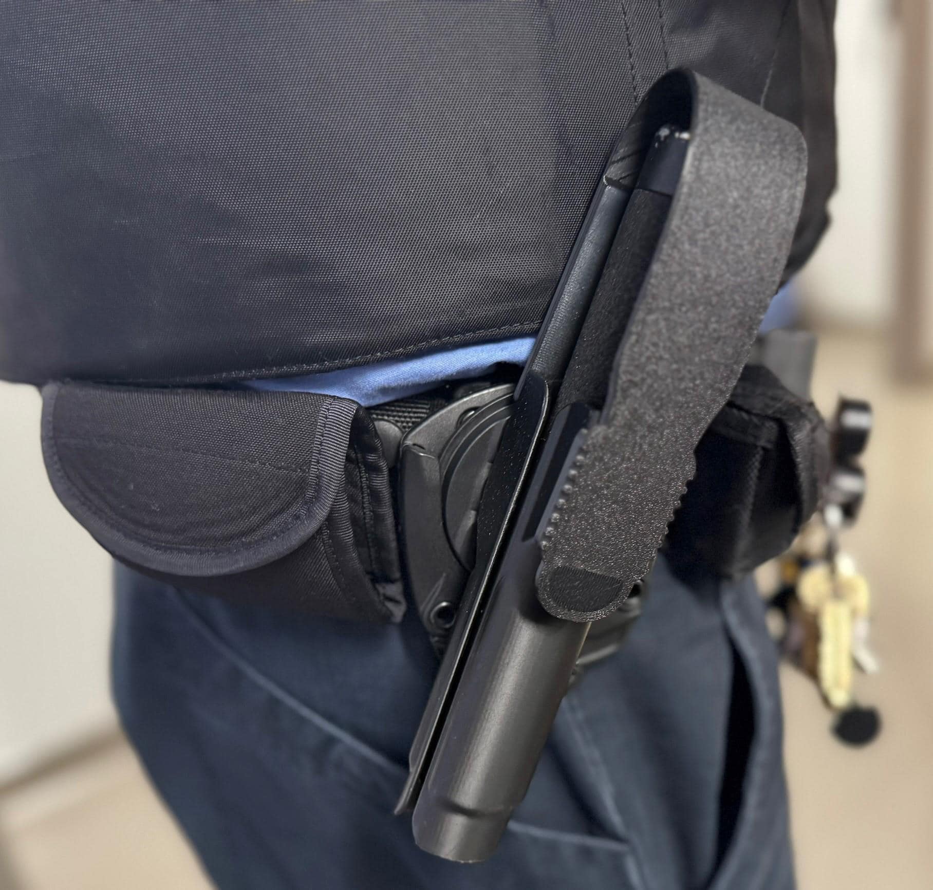 Heavy-Duty 21” Baton Holder with Safety Cover | Locking Flap, Emergency Quick Release, 360 swivel.