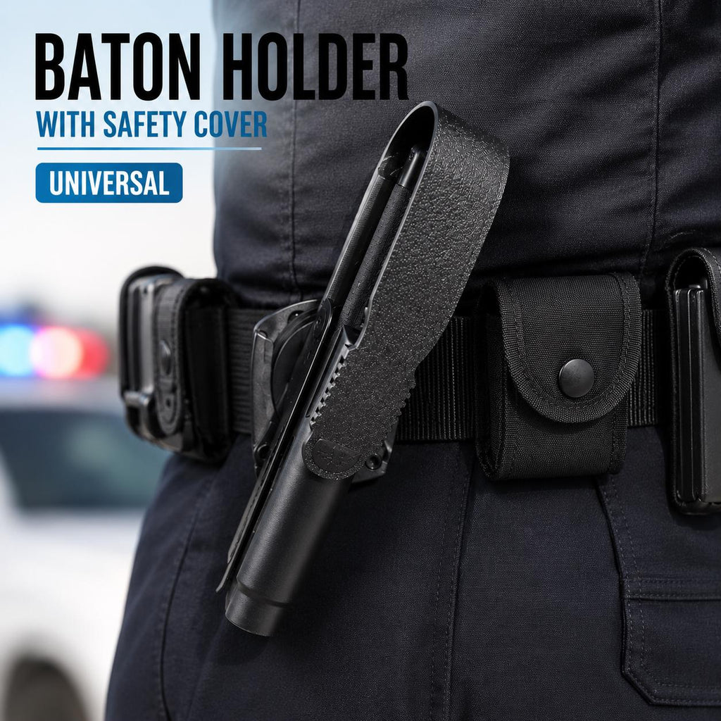 Heavy-Duty 21” Baton Holder with Safety Cover | Locking Flap, Emergency Quick Release, 360 swivel.