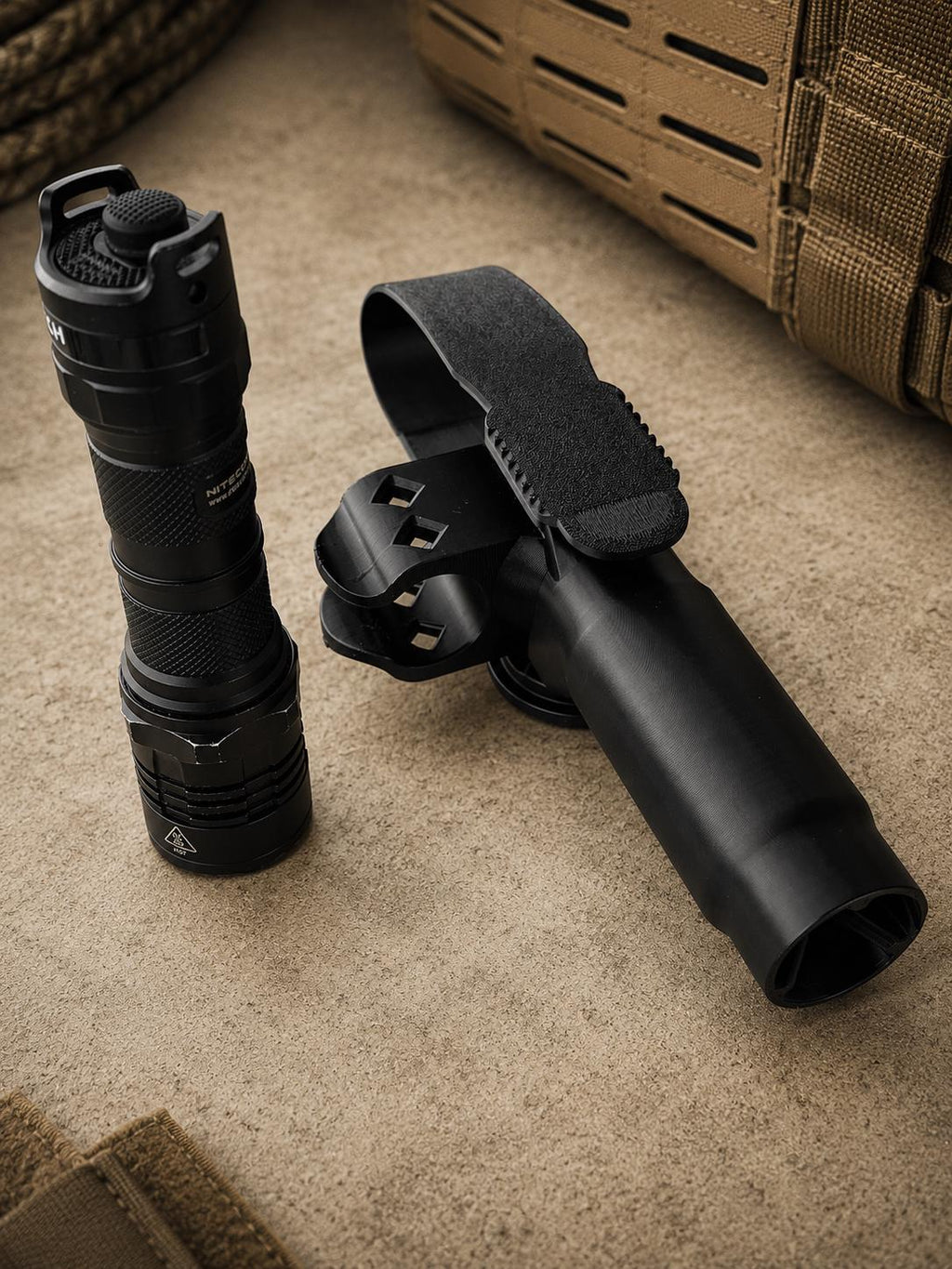 Baton Holder with Flashlight Mount | Duty Belt, MOLLE Compatible, TPU Construction