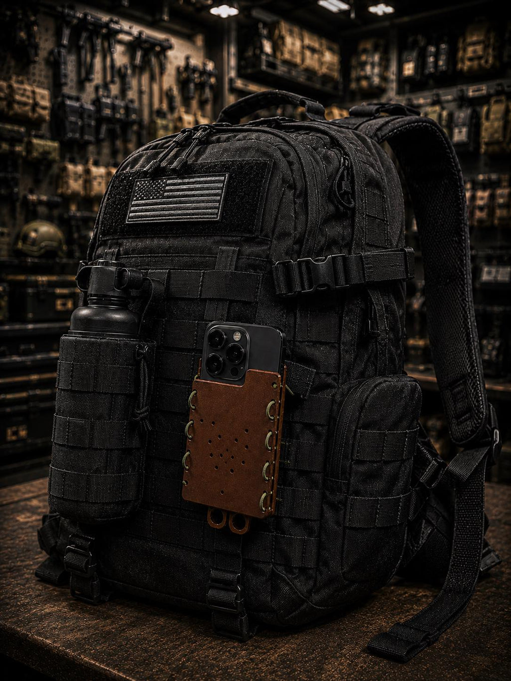 Brown Tactical Phone Holder: MOLLE or Belt Clip - Impact Resistant.