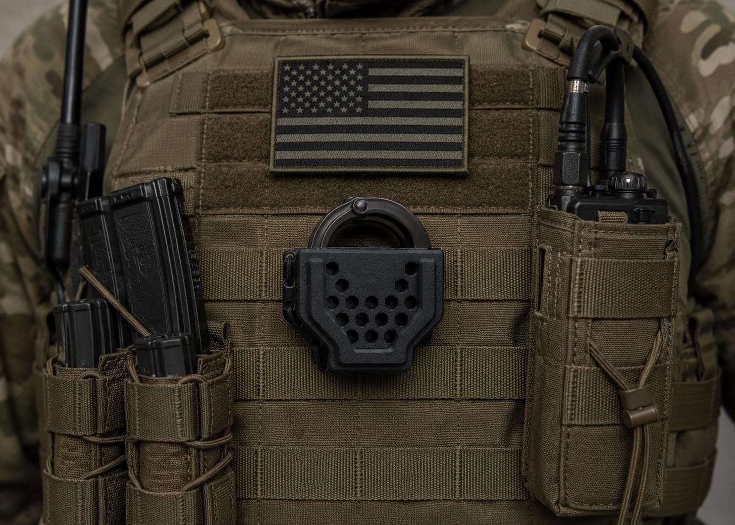 Tactical Handcuff Holder: Open Top MOLLE/Belt Mount, Shock-Absorbing