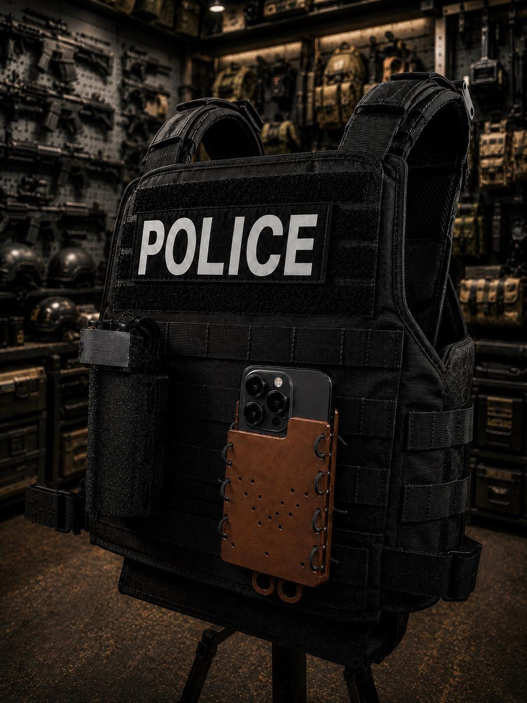 Brown Tactical Phone Holder: MOLLE or Belt Clip - Impact Resistant.