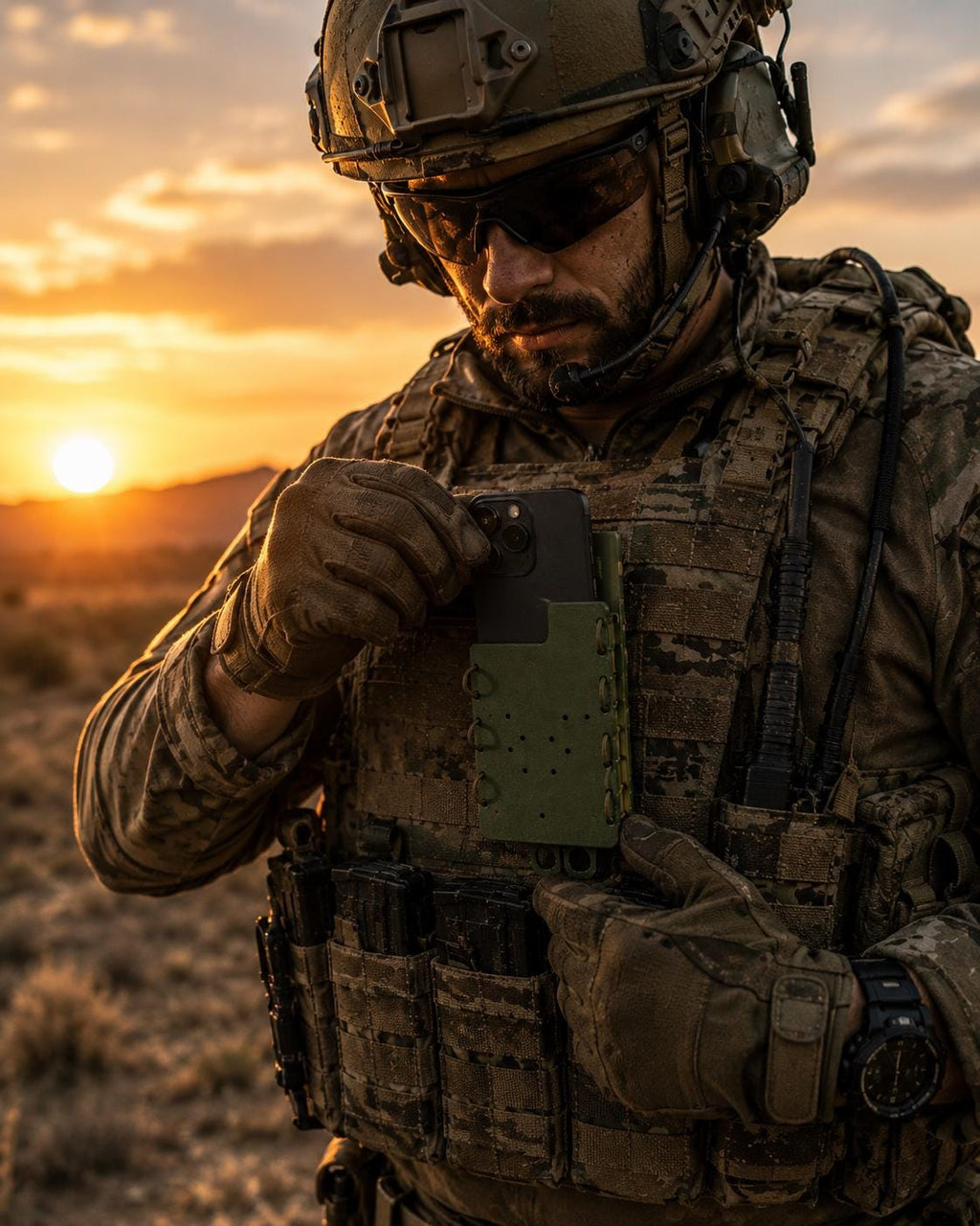 Tactical Phone Holder: MOLLE or Belt Clip - Impact Resistant - Army Green