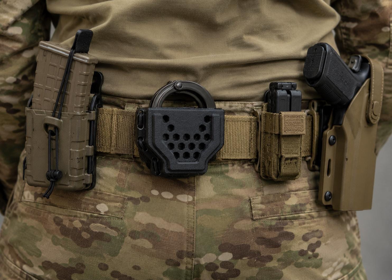 Tactical Handcuff Holder: Open Top MOLLE/Belt Mount, Shock-Absorbing